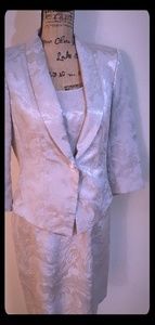 Shiny silver sheath dress suit.